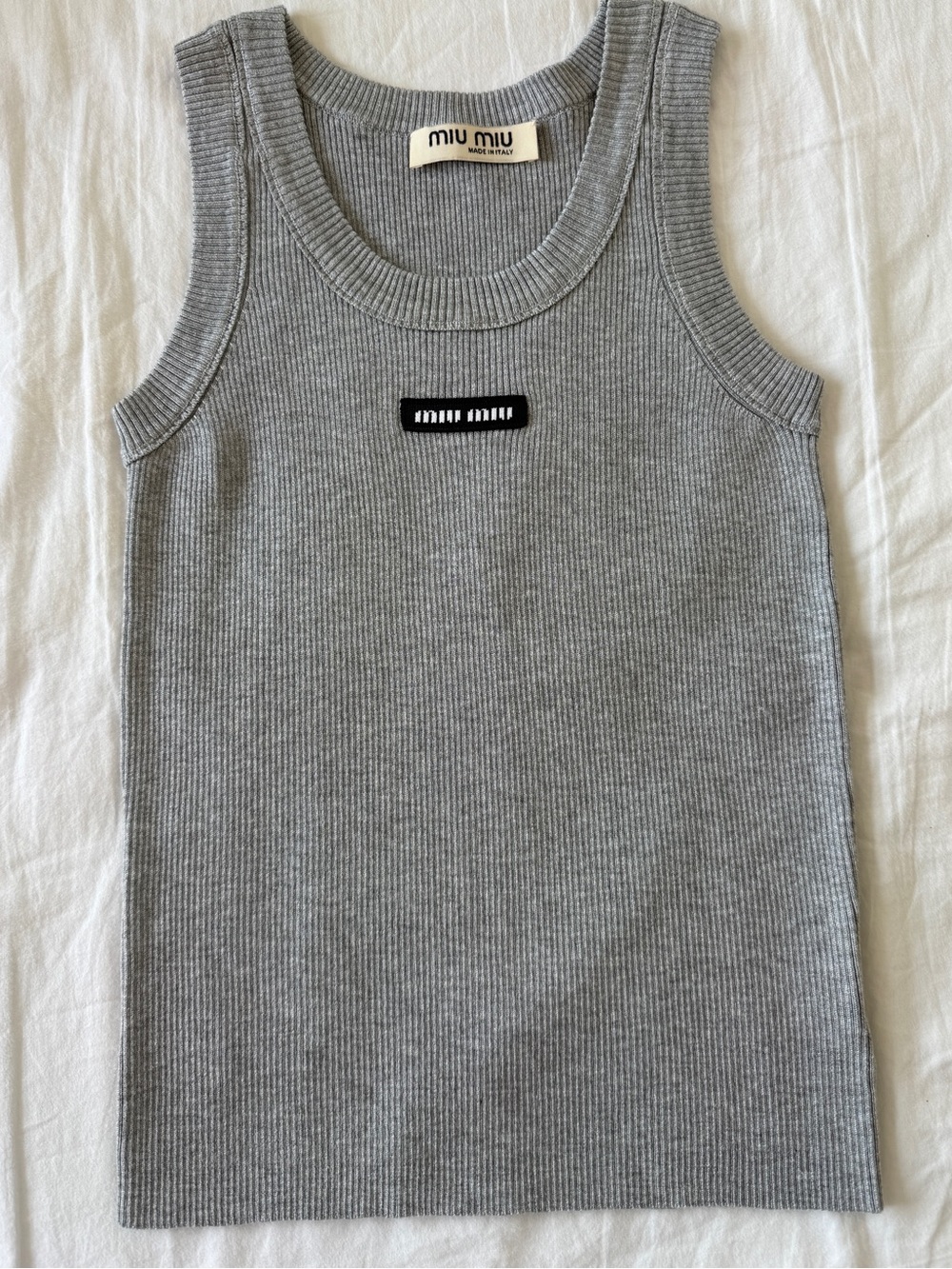Miu Miu Gray Ribbed Crewneck Tank